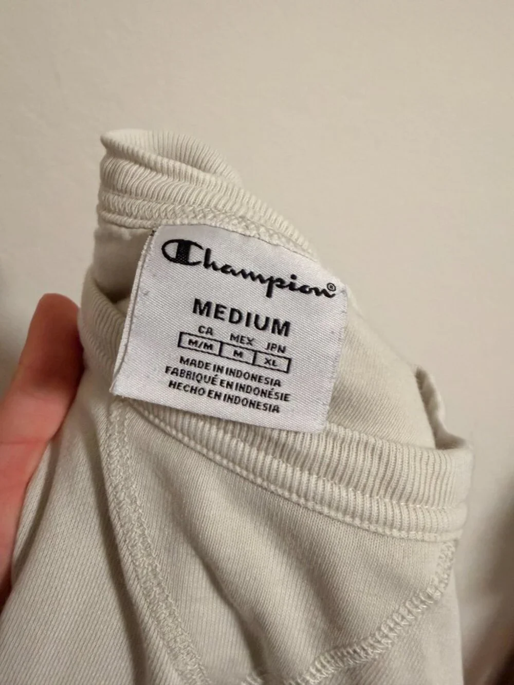 Champion Cream White Crewneck Sweatshirt Medium Script Embroidered Logo